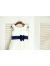 Ivory Satin Tulle Navy Blue Petals Flower Girl Dress